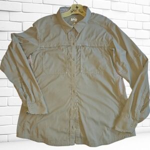 ​REI Sahara Solid Sun Shirt Women's L Roll-Tab Convertible Sleeves Vented